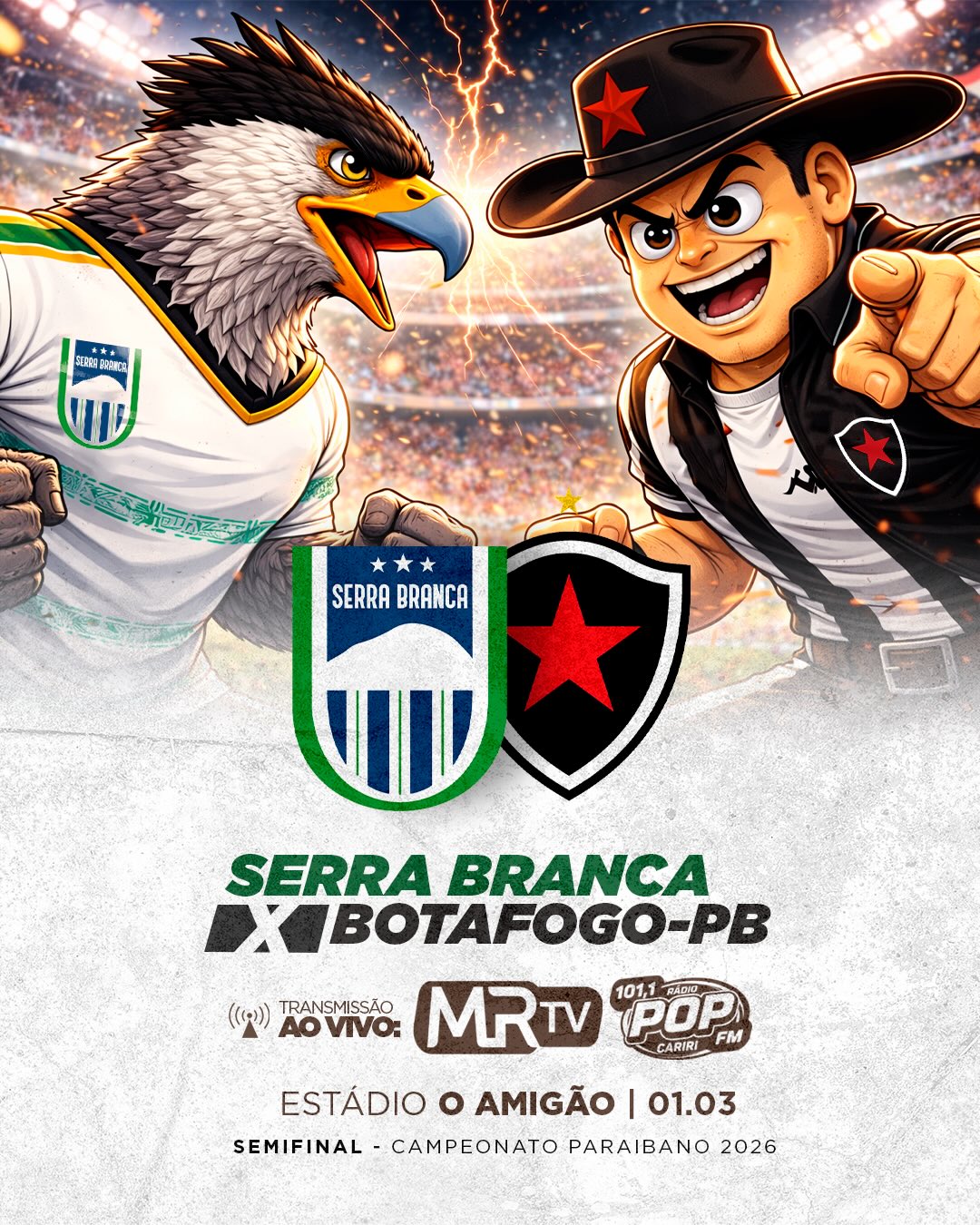 Duelo entre Serra Branca SAF e Botafogo-PB terá transmissão da MRTV