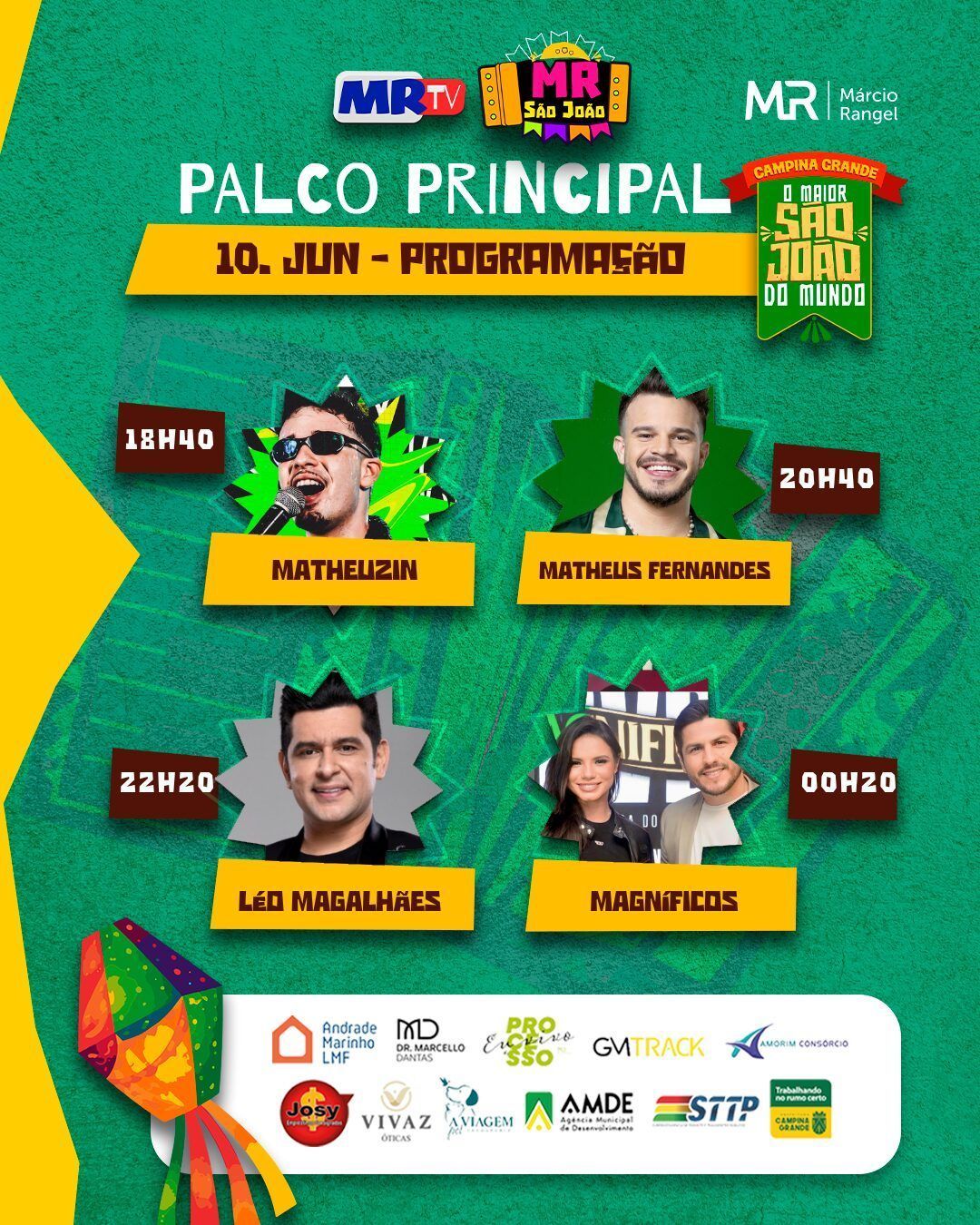 Palco Principal do São João de Campina Grande tem noite de shows com Matheuzin, Matheus Fernandes, Léo Magalhães e Magníficos nesta terça-feira (10)