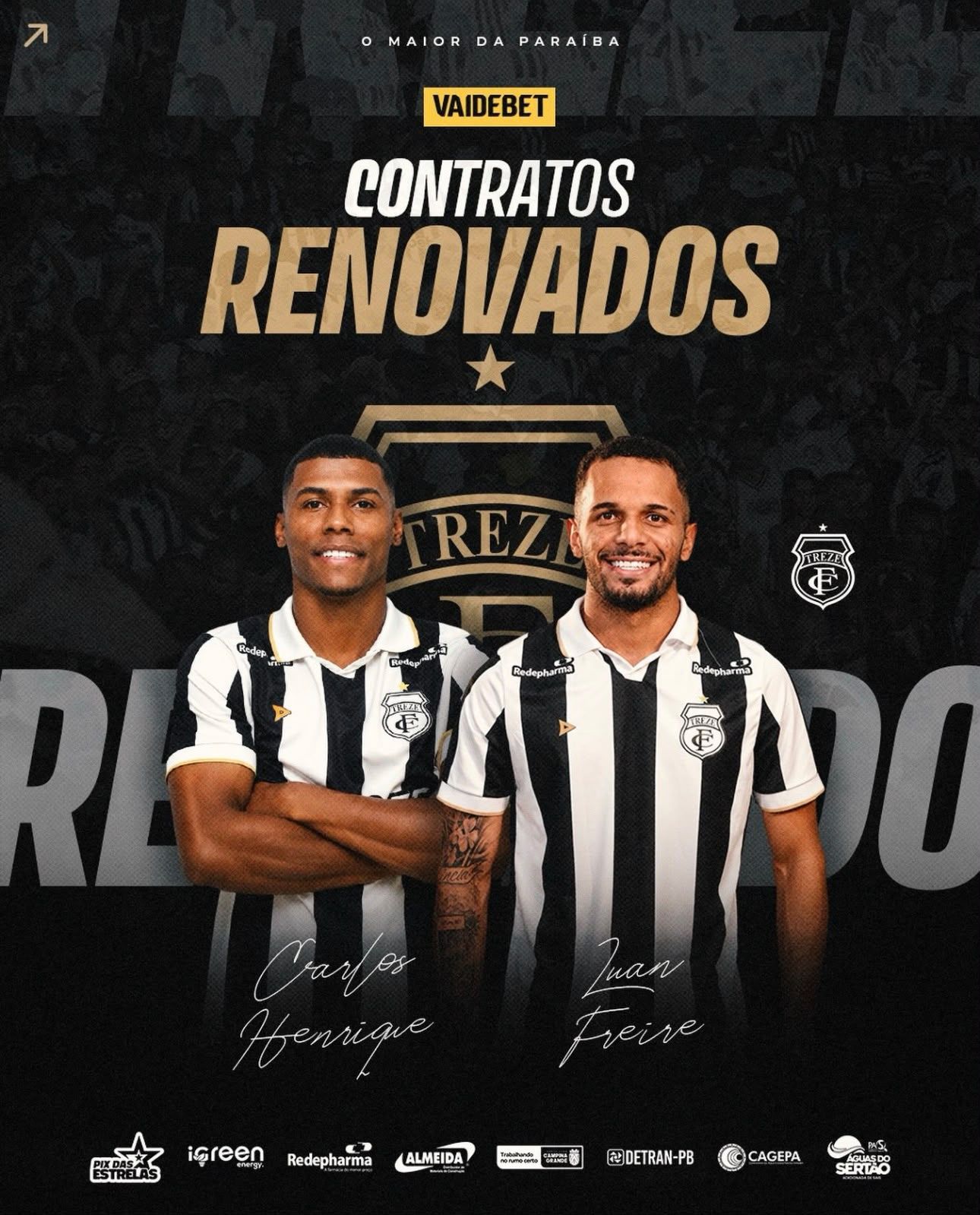 Treze confirma mais duas renovações e mantém laterais-esquerdos até 2027