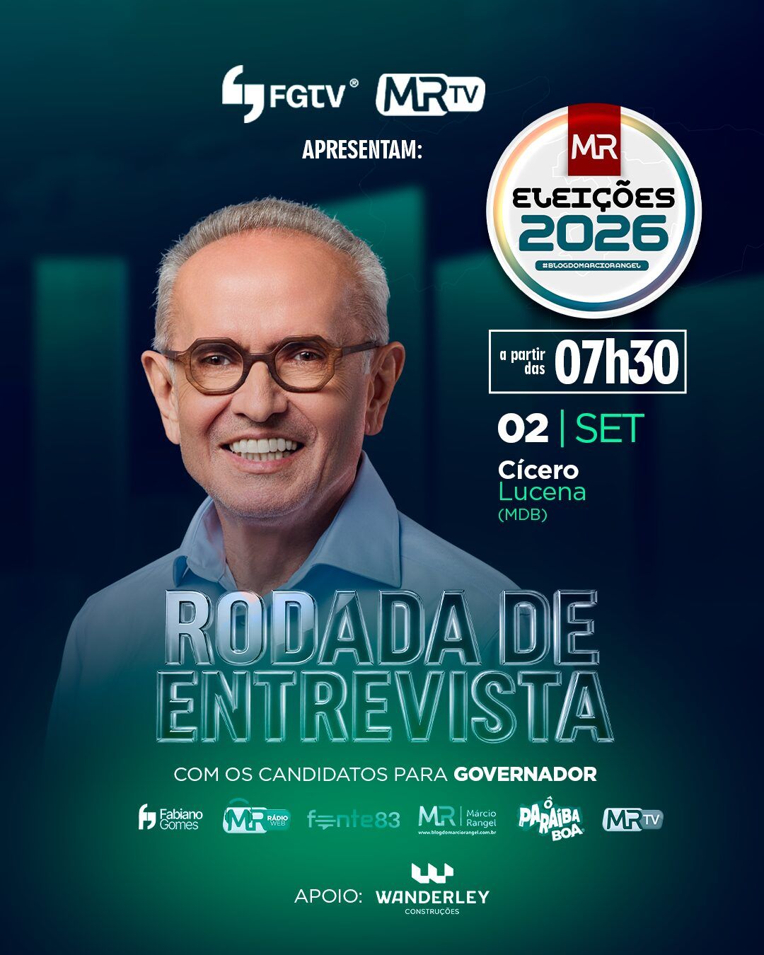 Cícero participa de sabatina na FGTV/MRTV nesta quarta Cícero participa de sabatina na FGTV/MRTV nesta quarta