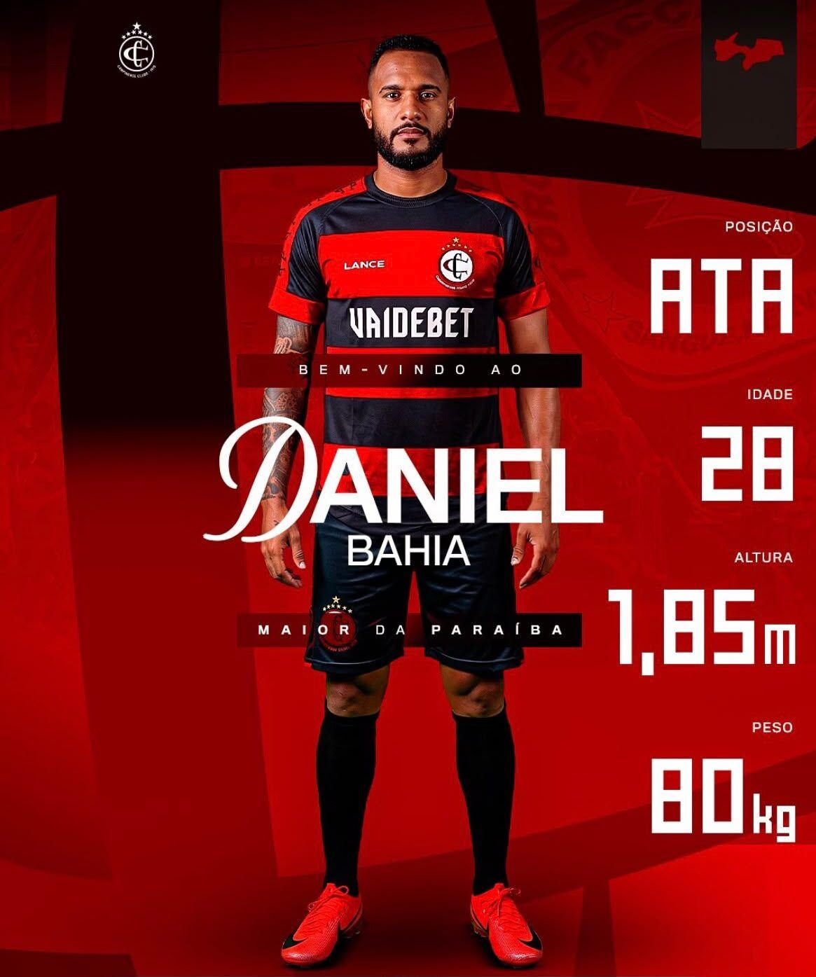 Campinense clube confirma contratação do atacante Daniel Bahia para a copa paraíba