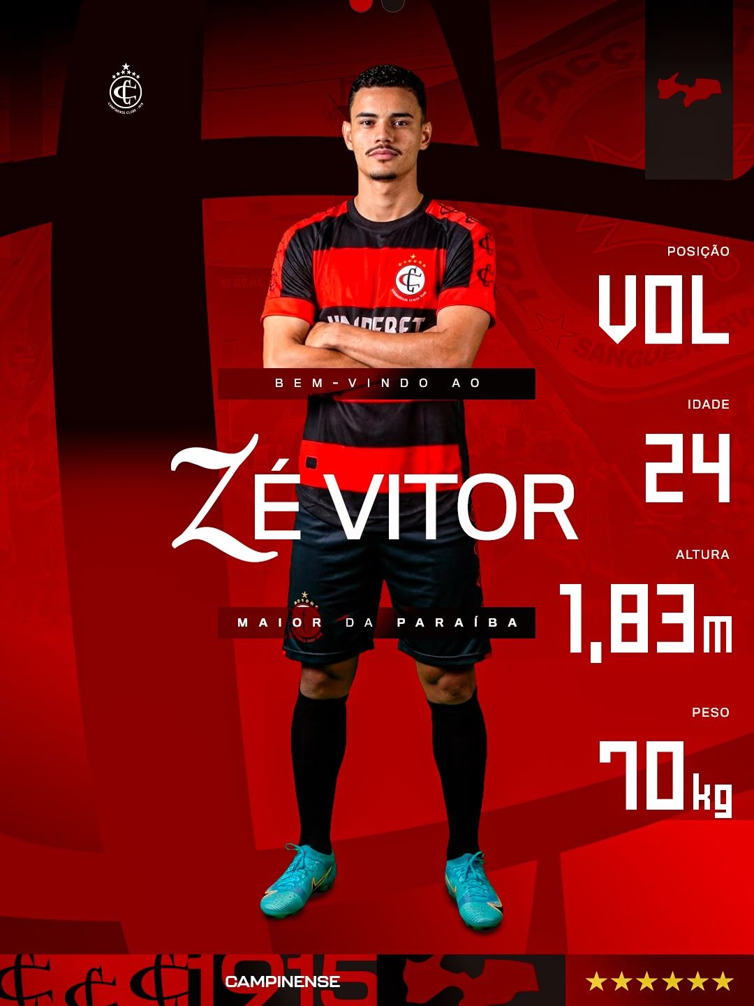 Campinense anuncia a chegada de volante revelado nas categorias de base do Corinthians
