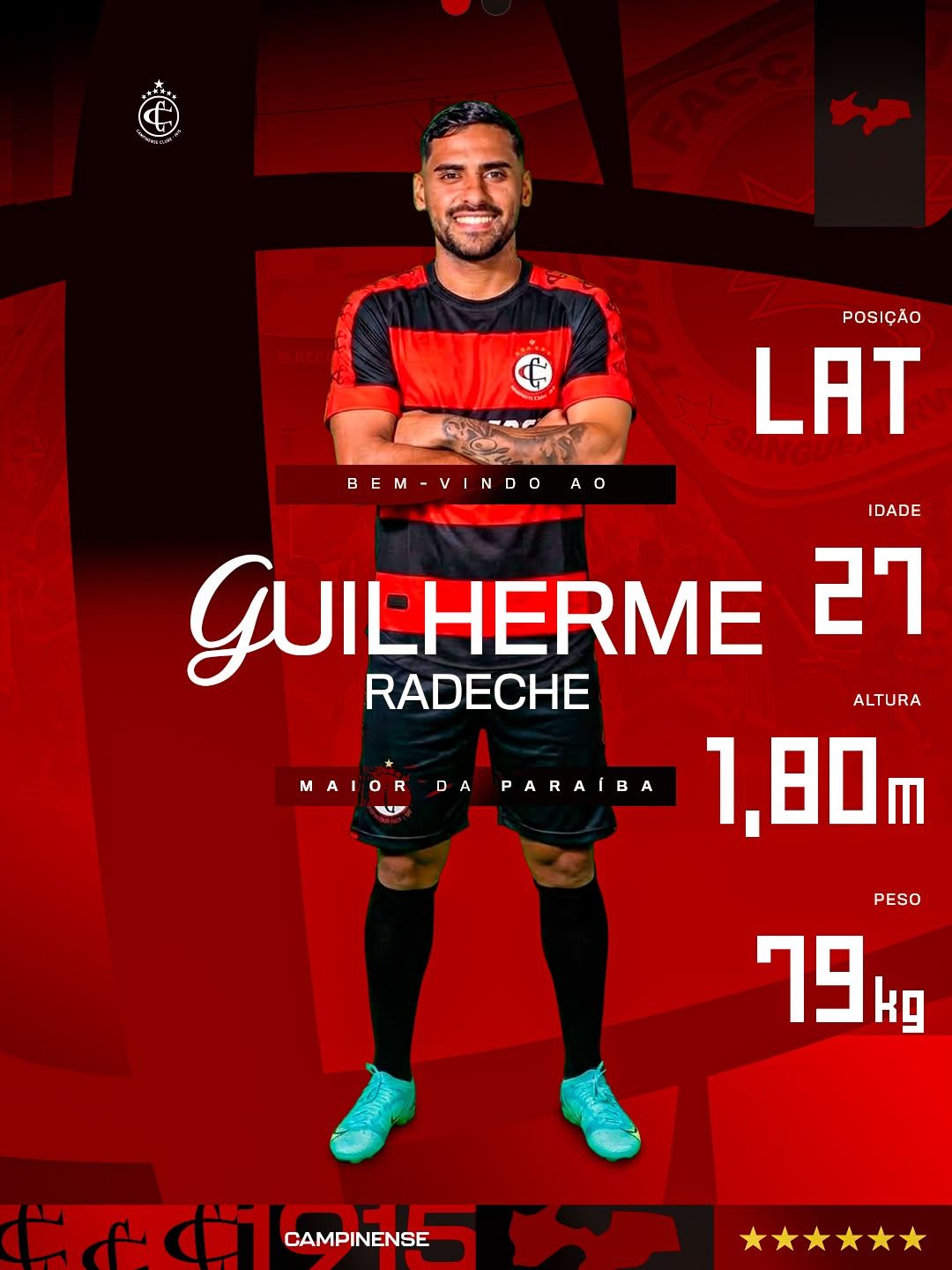 Campinense anuncia a contratação do lateral Guilherme Radeche para a Copa Paraíba