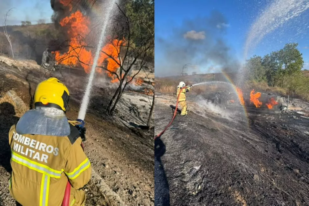 Caminhão carregado de combustíveis tomba e provoca incêndio na BR-230, no Sertão da Paraíba